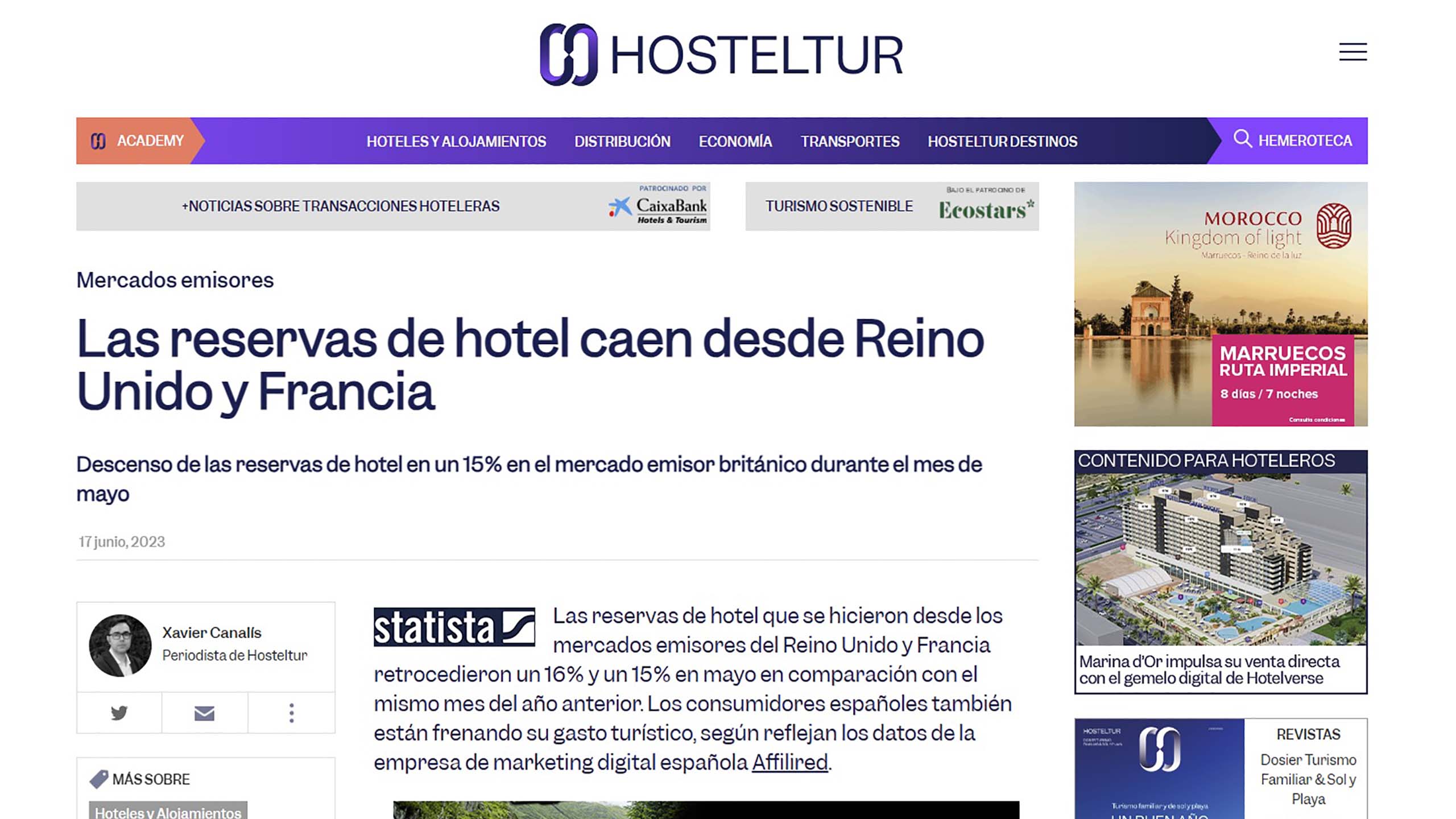 Noticia Hosteltur-Las reservas de hotel caen desde Reino Unido y Francia