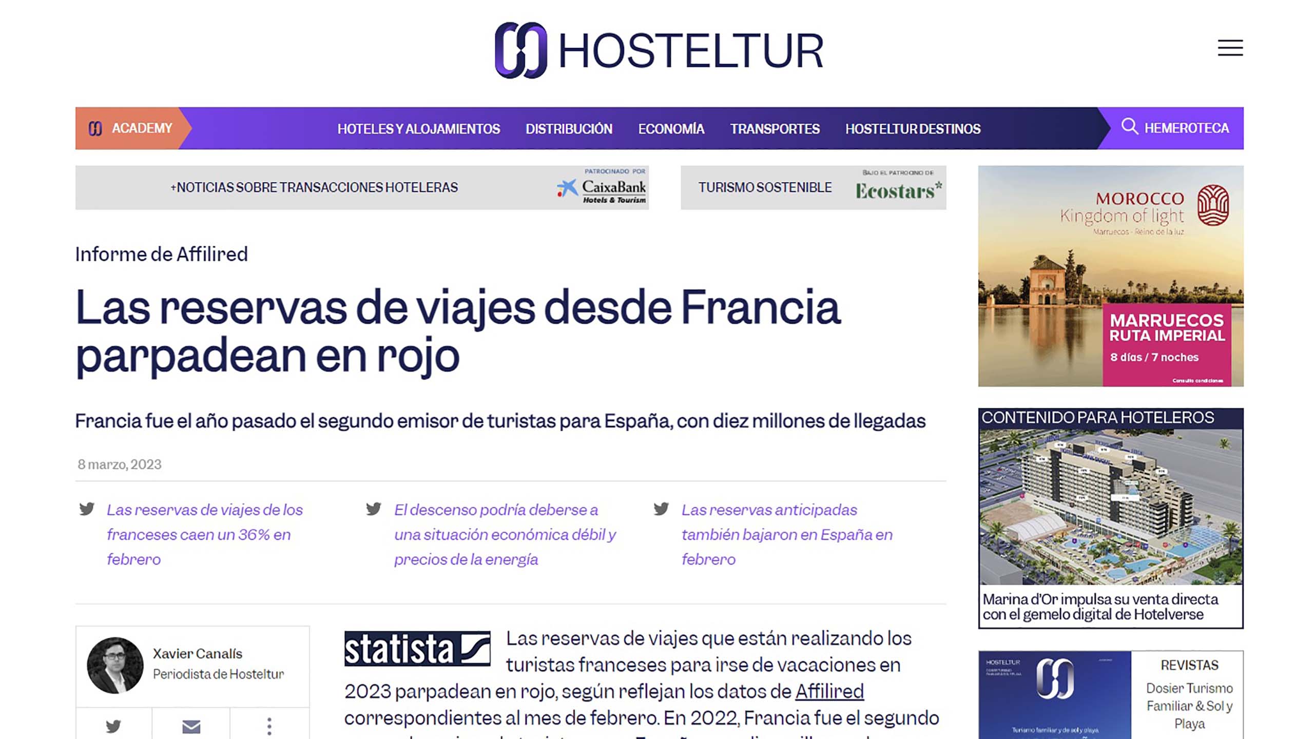 Noticia Hosteltur-Las reservas de viajes desde Francia parpadean en rojo