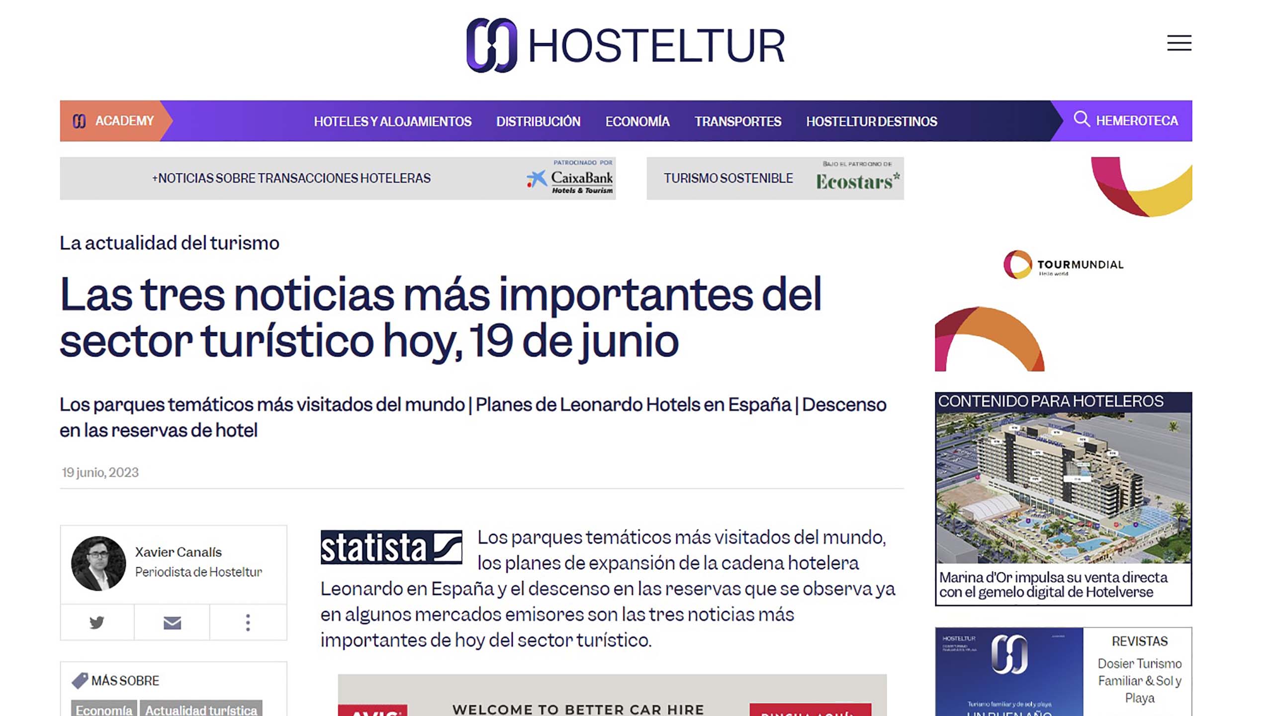 Noticia Hosteltur-Las tres noticias más importantes del sector turístico
