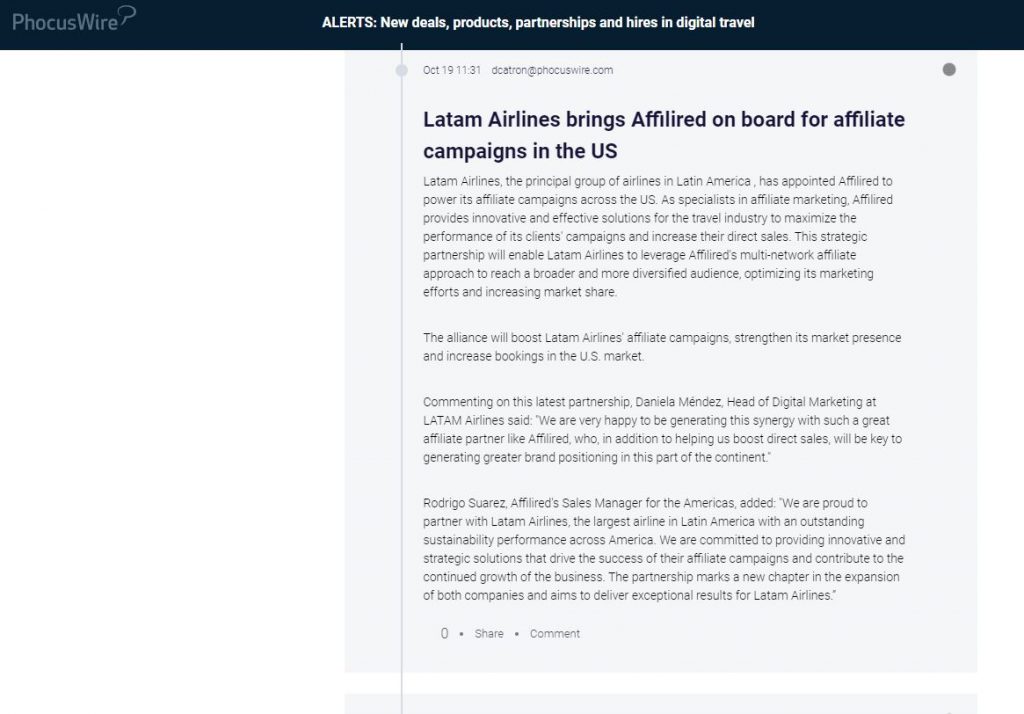 Phocuswire_Latam Airlines brings Affilired on board for affiliate campaigns in the US