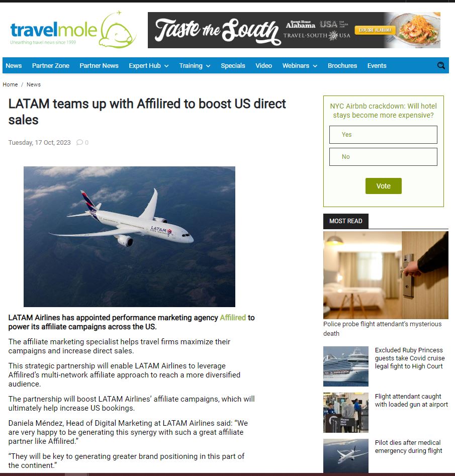 TravelMole_Latam teams up with Affilired