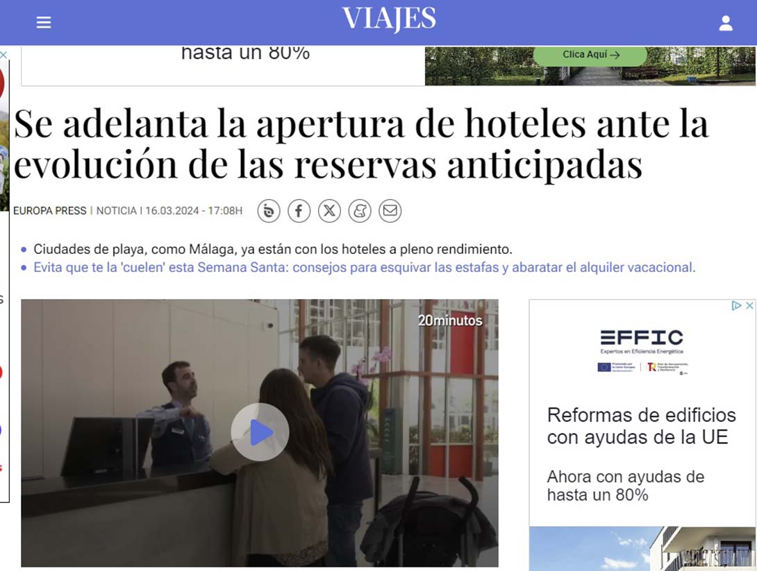 Se adelanta la apertura de hoteles ante la evolución de las reservas anticipadas