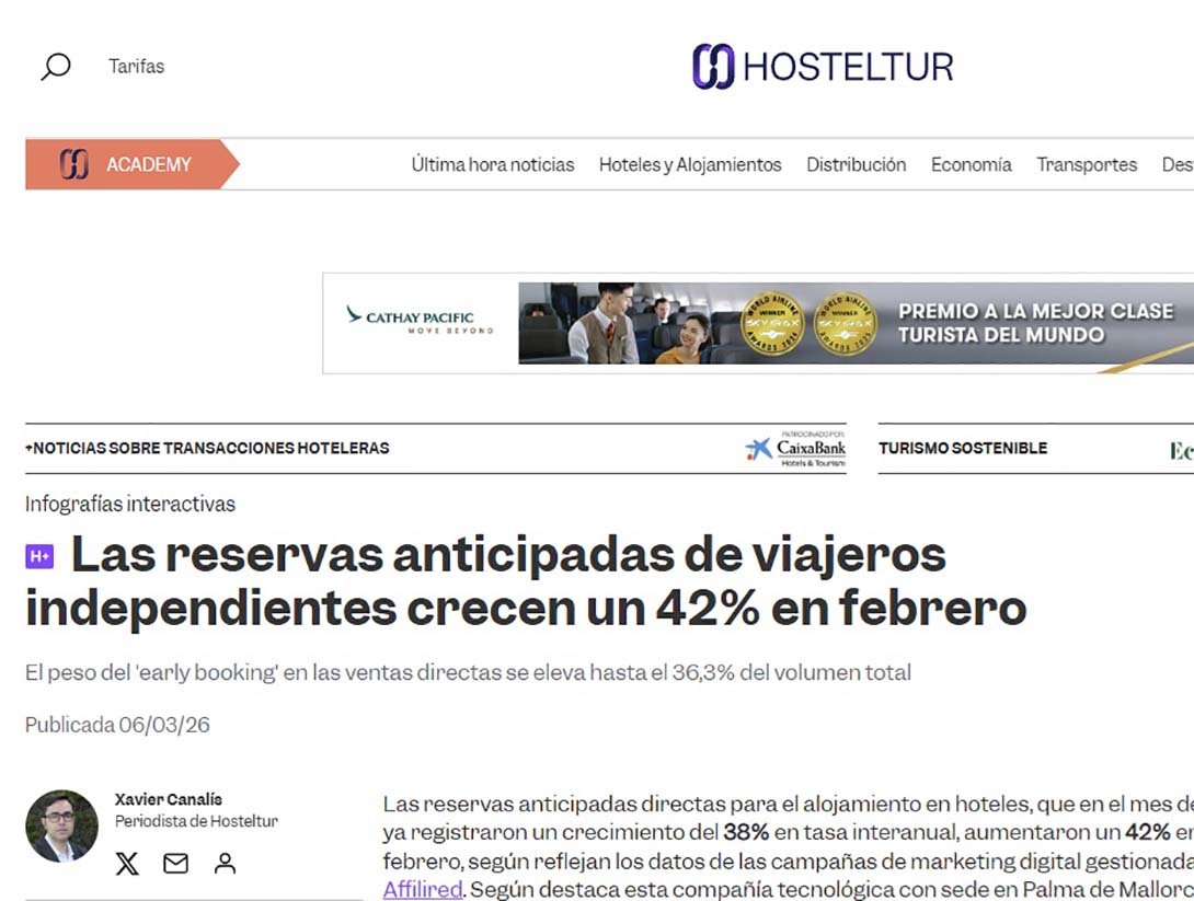 Las reservas anticipadas de viajeros independientes crecen un 42% en febrero